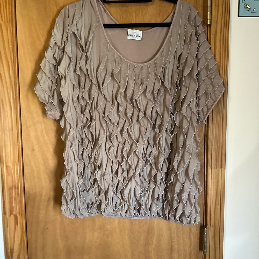 Caren Sport Taupe Ruffle Short-Sleeve Top